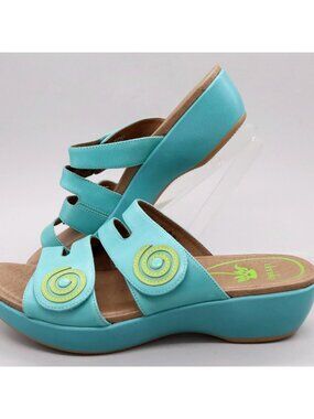 Dansko Dixie Sandals Womens Size 41 (10.5-11) Turquoise Leather Slide Wedge Exc